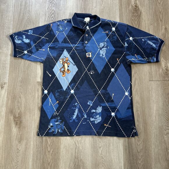 Disney Store Winnie the Pooh Mens XL Golf Polo Shirt  All Over Print VTG READ - Picture 1 of 9